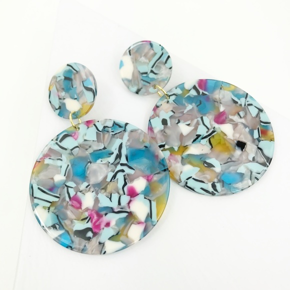 Circle Drop Earrings in Blue - Picture 7 of 8